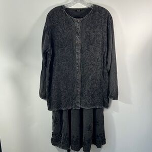 Sacred Threads Charcoal Gray and Bl 2-Piece Boho Skirt & Top Set Medium